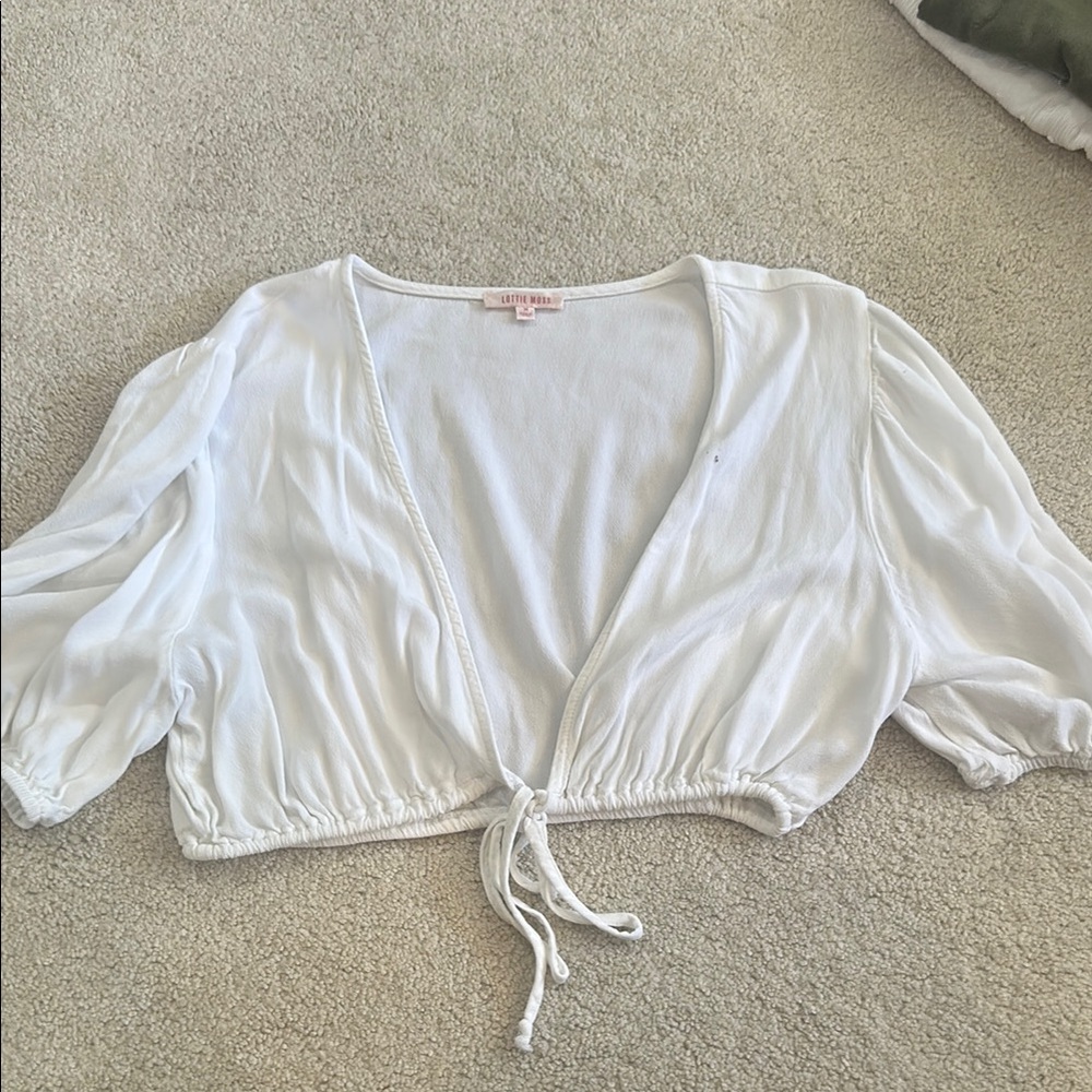 White Puff Sleeve Tie-Front Top